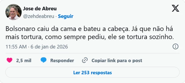 ‘Ele se tortura sozinho’: José de Abreu ironiza Bolsonaro após ex-presidente sofrer acidente na prisão 34