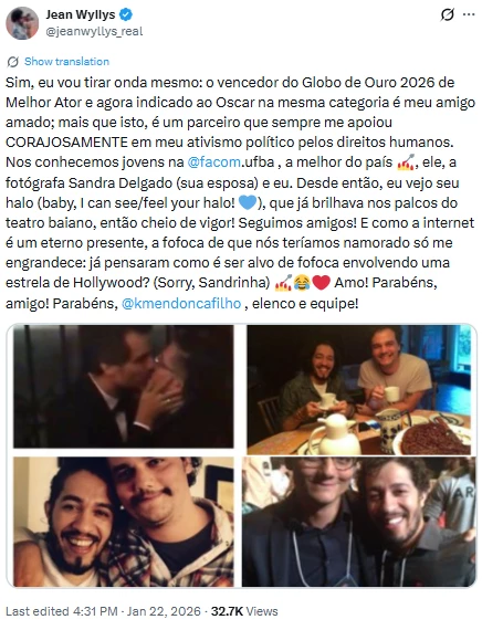 Jean Wyllys vem a público e faz revelação sobre boatos de namoro com Wagner Moura: ‘Nos conhecemos…’ 34