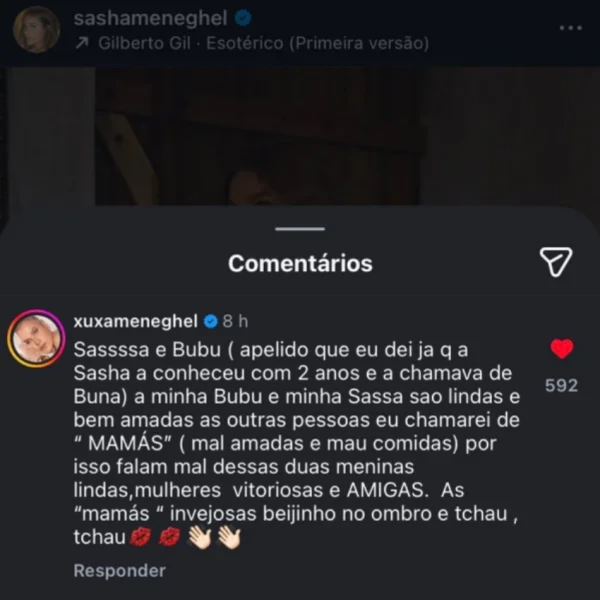 Sasha Meneghel é duramente criticada e Xuxa sai em defesa da filha: ‘Mal-amadas e mal comidas’ 34