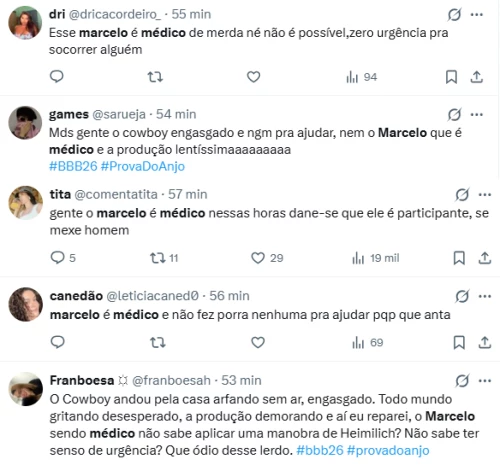 Engasgo de Cowboy no BBB26 gera debate sobre atuação de Marcelo; participante explica reação