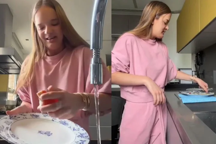 Rafa Justus grava tutorial de como lavar louças, e detalhe com detergente não passa despercebido
