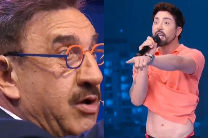 Ratinho reage a brincadeira de Rico Melquiades no palco: ‘Fica parecendo a cabeça do Fofão’
